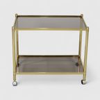 Vintage Barcart, Serveerwagen - Messing, Rookglas, Jaren '70 | 01498 thumbnail 6