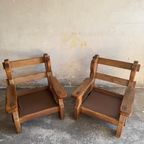 Pair Of Stunning Brutalist Oak Sofa'S thumbnail 2