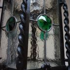 Antieke Smeedijzeren En Glas-In-Lood Lantaarn Hallamp, Frankrijk 1900 thumbnail 5