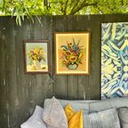Borduurwerk, Bloemstuk Met O.a. Zonnebloem En Ridderspoor. thumbnail 10