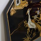 Mooie Zwart Gelakte Vintage Chinese Spiegel Met Prachtige Kleurrijke Tekeningen thumbnail 11