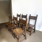 Set Van 6 Vintage Brutalist Eetkamerstoelen/ Spaanse Stoelen thumbnail 3