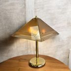 Vintage Gouden Tafellamp Met Fumé Glazen Kap thumbnail 5