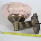 Art Deco - Wall Mounted Lamp With Marble Like Pink Glass - Brass Base thumbnail 7