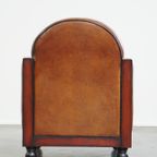 In Goede Staat Verkerende, Mooie, Cognac Kleurige, Schapenleren Art Deco Design Fauteuil thumbnail 5