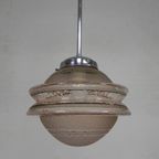 Art Deco Hanglamp Met Ufo-Vormige Glazen Bol, Jaren 30 thumbnail 11