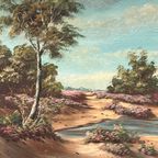 Landschap "Bloeiende Heide". Olieverf Op Doek. thumbnail 5