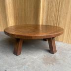 Vintage Massief Eiken Brutalist /Wabi-Sabi Ronde Salontafel thumbnail 5