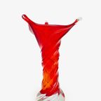 Rode Gedraaide 60/70s Murano Glazen Vaas Puntige Rand thumbnail 5