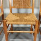 Set Van 4 Vintage Hout En Riet Eetkamerstoelen thumbnail 7
