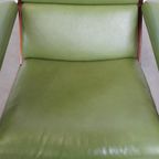 Tijdloze Groene Rundleren, Houten Vintage Jaren ’60 Design Fauteuil Model Lotus 1611 Van Rob Parry thumbnail 3