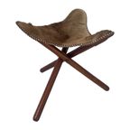 Hunting Chair - Foldable Tripod Stool - Wood And Leather Upholstery With Fur thumbnail 2
