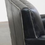 Luxe Zwarte Generfde Rundleren Fauteuil/Armchair Met Een Diepe Zit En Een Correcte Afwerking thumbnail 13