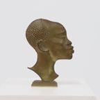 Solid Brass Sculpture African Woman 1950S thumbnail 4