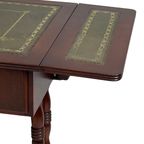 Vintage British - Dropleaf Side Table With Drawer - Leather Inlay And Brass Detailing - Regency S thumbnail 5