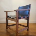 Brutalist Armstoelen In Eik En Tuigleer 1960 thumbnail 4