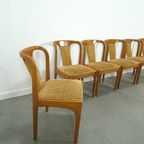 6X Teakhouten Eetkamerstoelen Met Stoffen Bekleding thumbnail 4