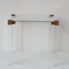 Hollywood Regency Lucite, Glass And Brass Side Table thumbnail 2
