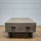 Industriële Verrijdbare Salontafel Of Planten-Koffietafel Met 4 Lades thumbnail 9