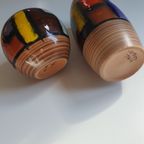 Mid-century Pattern Vetrata Vases And Bowls By Aldo Londi For Bitossi Italy. Black, Blue, Orange thumbnail 7