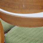 Set Van 3 Leuke Vintage Houten Design Eetkamerstoelen Uit De Jaren ’60 Met Groene Stoffen Zitting thumbnail 11