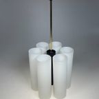 Vintage Hanglamp / Kroonluchter, Melkglazen Kokers, Duitsland 1970'S thumbnail 12