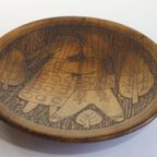 Scandinavian Brass Inlaid Wooden Plate With Figures thumbnail 5