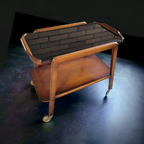 Mid Century Serveerwagen Teakhout Met Zwart Glas thumbnail 2