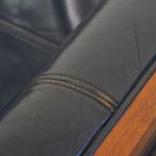 Stijlvolle 2.5-zits Art Deco Design Bank Van Schuitema Met Mooi Houtwerk En Donkerblauw Rundleer thumbnail 13