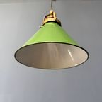 Hoekig Groen Emaille Hanglampje Met Messing Armatuur thumbnail 8