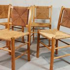 Set Van 4 Vintage Hout En Riet Eetkamerstoelen thumbnail 15