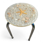Stools With A Decorative Top Made With Sand , Seashells, And A Starfish Embedded In A Clear Acryl thumbnail 8