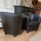 2 Leren Kuipstoelen : Donkerbruin Leer thumbnail 5