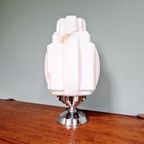 Art Deco Tafellamp, Type Wolkenkrabber, Opaline, 1930 thumbnail 7