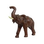 Vintage Olifant Met Slagtanden Papier Mache Bruin Leder Beeld Sculptuur thumbnail 3