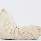 Vintage Togo Ligne Roset Fauteuil Velours Beige thumbnail 6