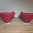 2x Leolux Parabolica Fauteuils - Rood - Leder - Design -zgan thumbnail 9