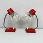 Vintage Nachtlampjes (2) Rood Metaal Met Glazen Kapjes thumbnail 4