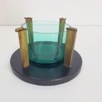 Vintage Art Deco Asbak Kristal Messing Leer Mid Century ´60 thumbnail 5