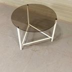 Vintage Metalen En Gerookte Glas Bijzettafel, Rond thumbnail 12