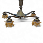 5 Arms Art Deco / Art Nouveau / Brass Hanging Lamp / Hand Blown Floral Shades thumbnail 6