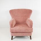 Vintage Roze Fauteuil Schuine Pootjes Roze Fijner Ribstof thumbnail 9