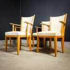 Eikenhouten Stoelen – Wit Vinyl Bekleed – Toegeschreven Aan Pander – 1950 thumbnail 4