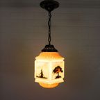 Art Deco Hanglamp Met Glazen Kap Met Natuur-Taferelen, Jaren 30 thumbnail 7