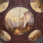 Antieke Tilttop Tafel 19E Eeuw Met 5 Schilderingen thumbnail 19