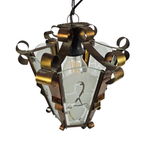 Art Deco - Lantaarn Hanglamp - Messing - Gesatineerd Glas thumbnail 9