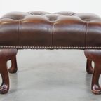 Sierlijke, Donkerbruine Rundleren Chesterfield Hocker thumbnail 5