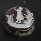 Antiek Glazen Doosje Met Emaille Beschildering Mary Gregory thumbnail 2