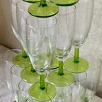 4X Vintage Champagne Flute Met Groene Voet, Reliving thumbnail 3