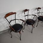 Italian Postmodern / Turnable / Wrought Iron Dining Chairs / Leather Seats thumbnail 6